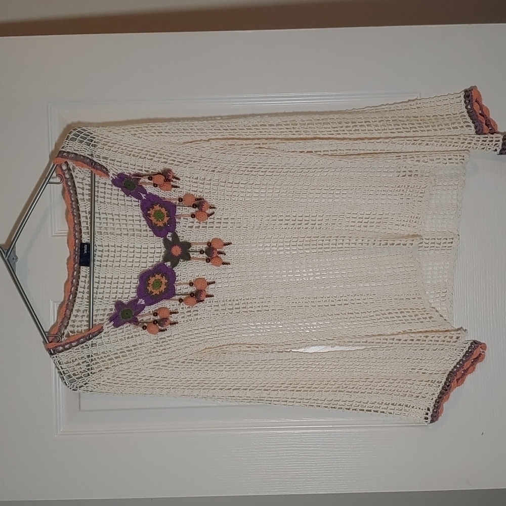 Ariella Cream Crochet Top with Purple and Pink Accents